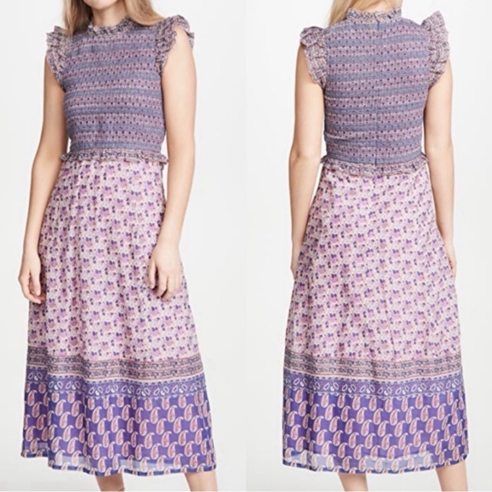 Sea New York Bianca Smocked MIDI Dress in Violet Size 2